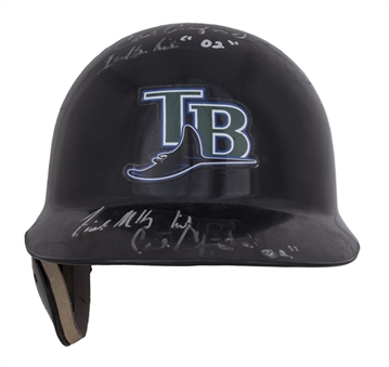 2002 Carl Crawford Game Used and Signed Tampa Bay Devil Rays Helmet for First Career MLB Hit (J.T. Sports & JSA)